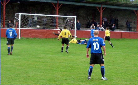 Photo: Andrew Seburn scores Ton's second goal against Taffs Well